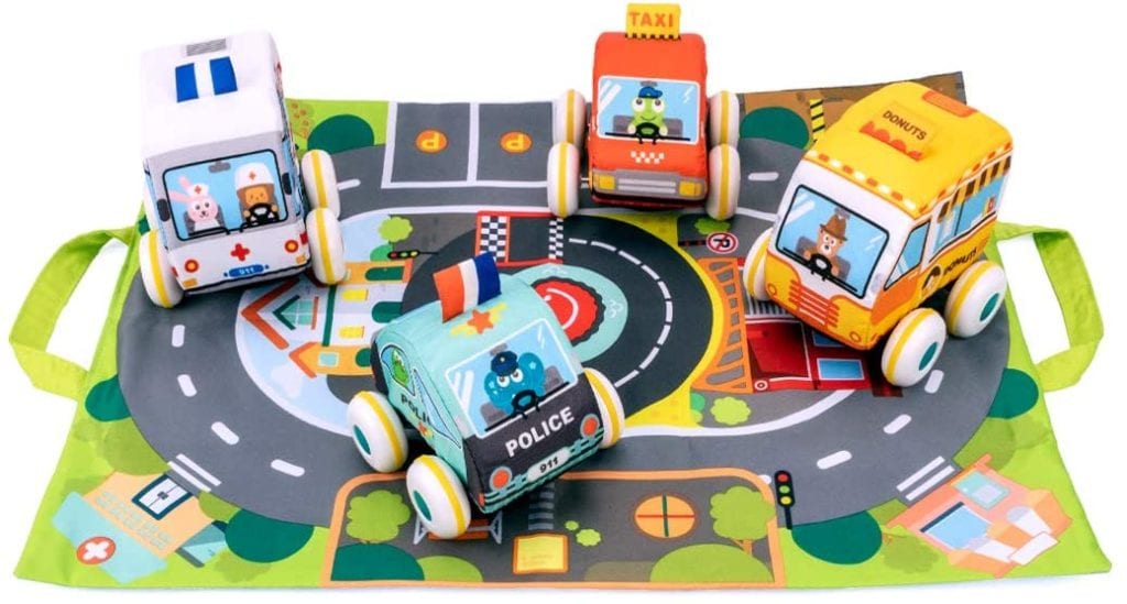 Plush Car Toy Set with Play Mat